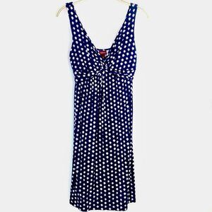 Blue w/ White Polka Dot Dress XS | Merona Empire Waist V-Neck Retro Boho